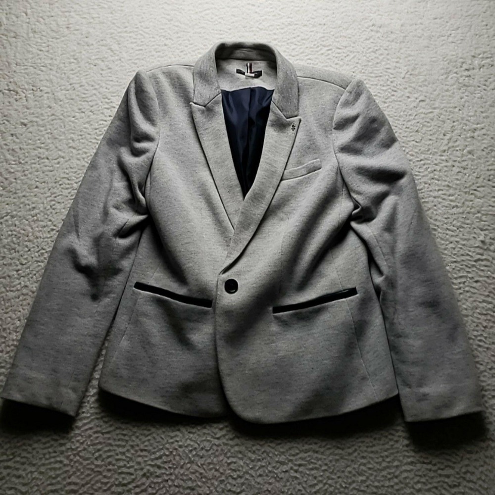 Tommy Hilfiger Blazer Jacket Girls 14 Gray Knit Lined Elbow Patch Casual School